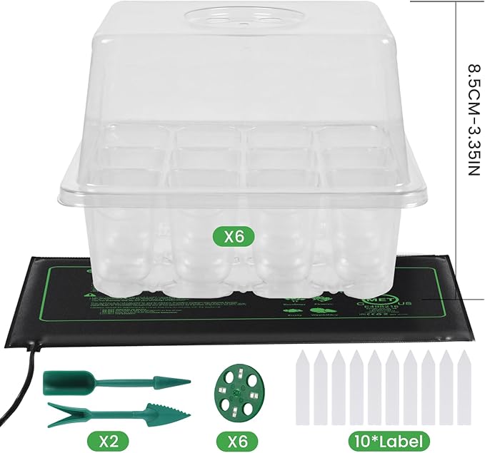 Adawook Clear Seed Starter Trays with Grow Lights & Heat Mat, 72 Cells Seed Starter Kit, 3 Lighting Mode, 4 Timing, Germination Kit with Humidity Control Domes, Gardening Gifts Plant Grow Kit