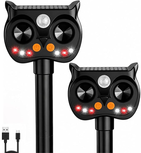 New Solar Animal Repellent Ultrasonic Outdoor for Deer Cat Skunk Squirrel Racoon Fortress Pro Animal Repeller Deterrent Devices with LED Strobe,Motion Sensor,Adjustable Volume and Modes for Yard,2 Pcs
