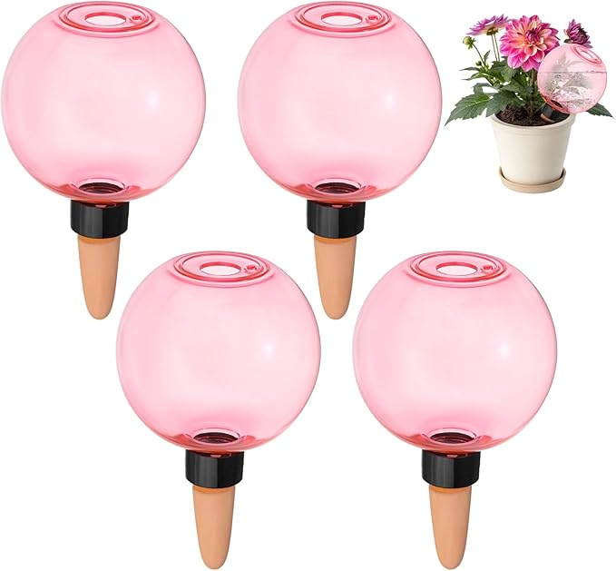 M METERXITY 4-Pack Plant Self Watering Globes, 6.9 oz Plastic Bubble Water Bulbs Top Fill for Indoor/Outdoor Plants, Self Watering Spikes Slow Release Terracotta [Pink]