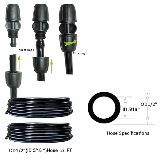 Drip Irrigation Kit 52ft 5/16“ID Inche Pipe Solutions for Large Gardens with Low Water Pressure Away from The Water Source