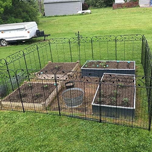 4 Pack 44" H 36" W (Linear Length 12 feet) Black Coated Heavy Duty Steel Decorative Garden Fence Panel with 8 Leaves, Heavy Duty Metal Wire Border Fencing Patio Flower Animal Barrier Section Panel
