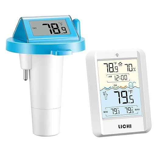 Solar Wireless Floating Pool Thermometer - Upgraded IPX8 Waterproof Easy Read Digital Thermometer with Time, Indoor Temperature & Humidity Monitor for Swimming Pools, Spas, Hot Tubs