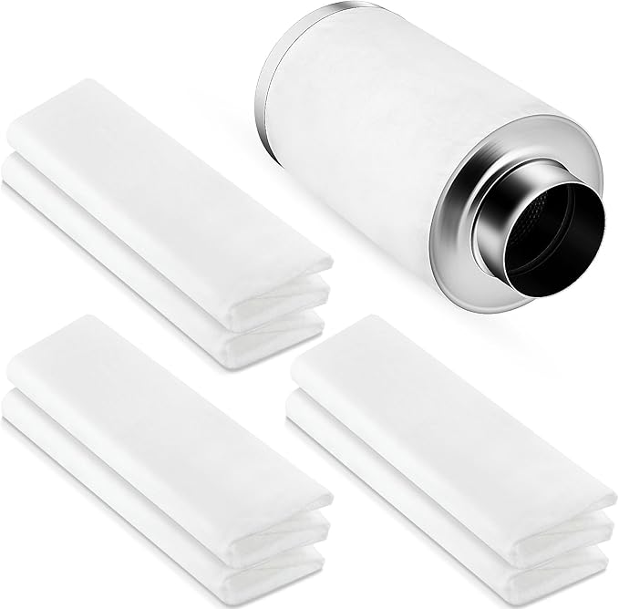 Tudomro 6 Pack Carbon Prefilter for 4 Inch Carbon Filter Replacement, Non Woven Fabrics Material and Electrostatic Fibers for Odor Control in Grow Tents Indoor Gardening Hydroponics Ventilate, White