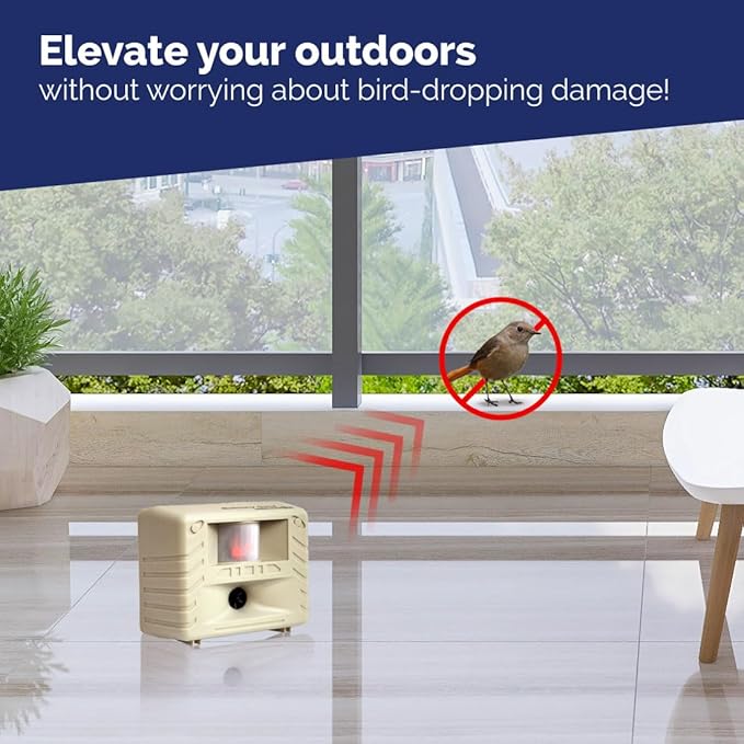 Bird-X Balcony Gard,Ultrasonic Bird Preventer,Outdoor Bird Decoy with Motion-Sensor,Easy to Install,Covers up to 900 sq. ft.,15-to 25 kHz Frequency,6.75" x 5.5" x 3.5",(Pack of 12)