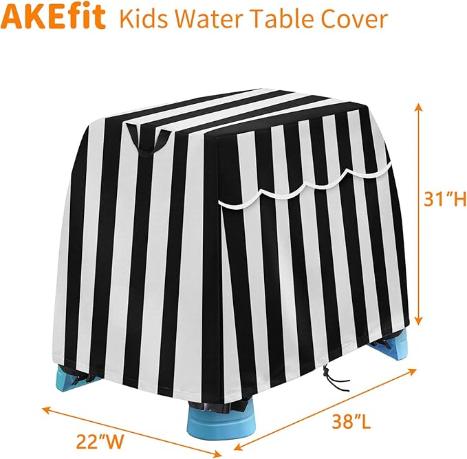 AKEfit Kids Water Table Cover Fits Rain Showers Splash Pond Water Table for Toddlers, Waterproof Dustproof Outdoor Toys Cover, Black White