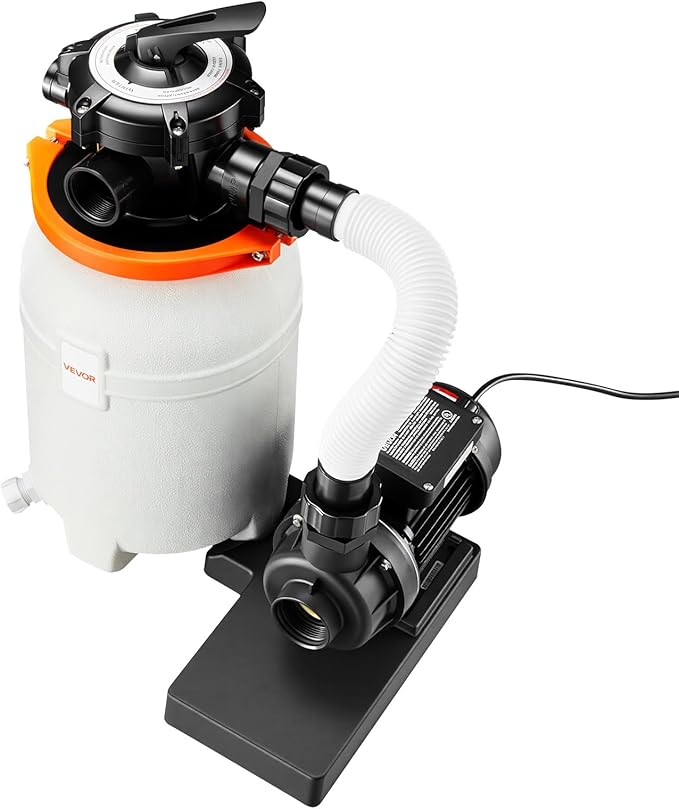 VEVOR 10 in Sand Filter Pump for Above Ground Pool, 0.33 HP 3000 GPH, Swimming Pool Sand Filter Pump with Pre-Assembled Core & Leak-Resistant Design, 6-Way Valve, High-Efficiency Filtration for Pools