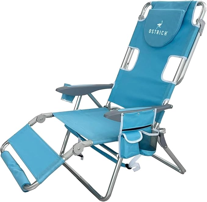 Ostrich the Backpack 3N1 Portable Chair with Cooler Bag and Reclining Lounger for Tanning, Camping, Beach, and Outdoor Essential, Light Blue