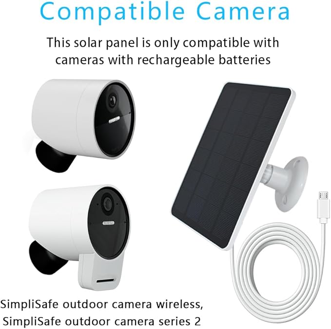 Solar Panel Compatible with SimpliSafe Outdoor Camera Series 2 Wireless, 4W 5V Solar Panel with 10ft Charging Cable for Outdoor Battery Powered Security Camera with Wall Mount（Not Include Camera）
