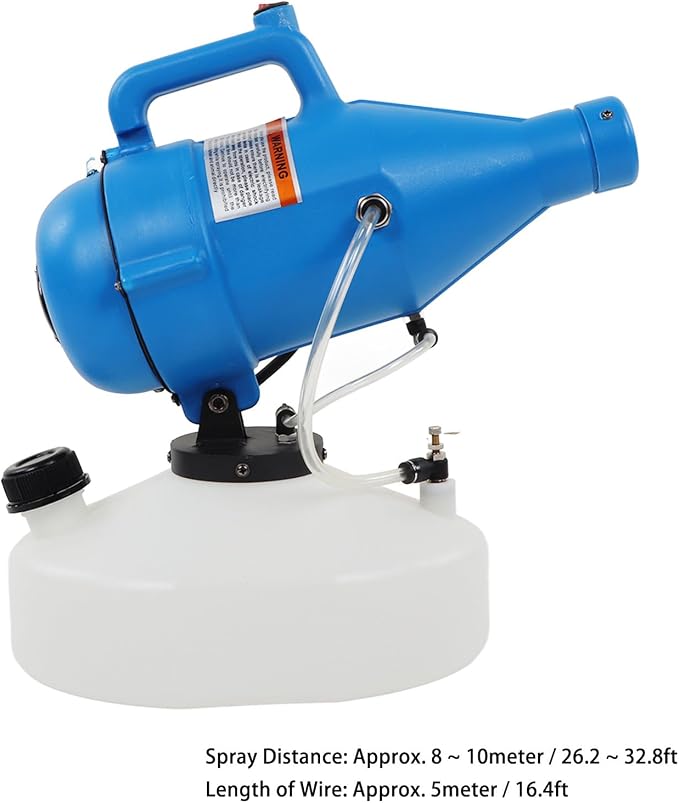Electric ULV Portable Fogger Sprayer Machine, Electrostatic Corded ULV Hand Carry, 4.5L Capacity, 1400W Power, Adjustable Spray, 20-50 Particle Size, Automatic Spraying