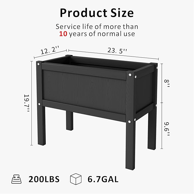 Raised Garden Bed with Drainage Hole Waterproof Small HDPE Elevated Planter Box with Legs Stable and Durable to Plant Herb Vegetable Flower,Patio,Balcony Outdoors/Indoors Black