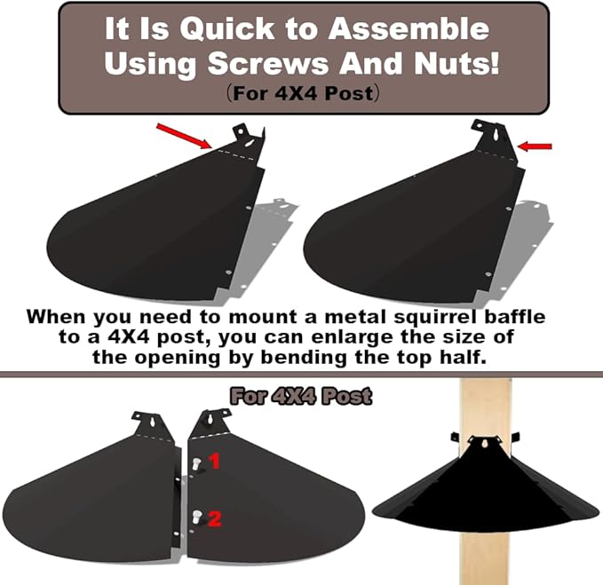 19 Inch Metal Squirrel Baffle，Adjustable Opening Size Squirrel Baffle for Up to 4x4 Wide Wooden Post,Squirrel Baffle for Bird Feeders Without Removing Bird Feeder Poles Or Shepherd's Hooks.