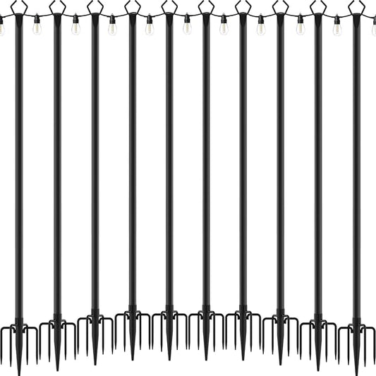 Mutovlin 10 Pack String Light Poles,10 Ft Light Poles for Outside String Lights,Outdoor Lights Pole with Fork,Metal Poles Stand for Patio Deck Backyard