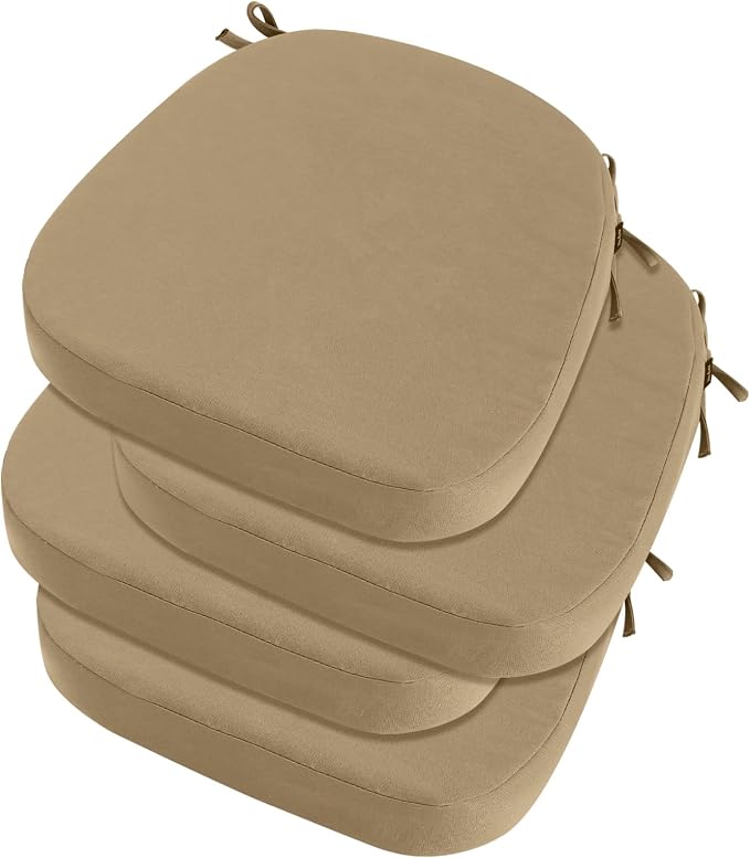 idee-home Outdoor Chair Cushions Set of 4, 19" x 19" Thick D-Shaped Patio Furniture Outdoor Seat Cushions Waterproof with Ties, Dining Pads
