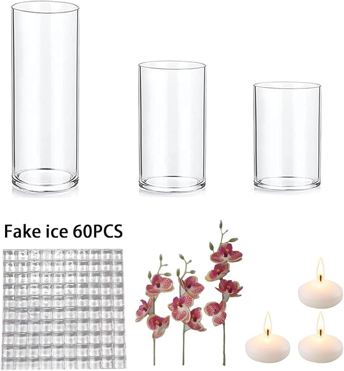 Artificial Orchid Floating Flower for Table Centerpieces Glass Cylinder Vase Fillers Floating Candles Fake Ice Cubes Peach Set for Wedding Party Pool Bar Restaurant Festival Decoration