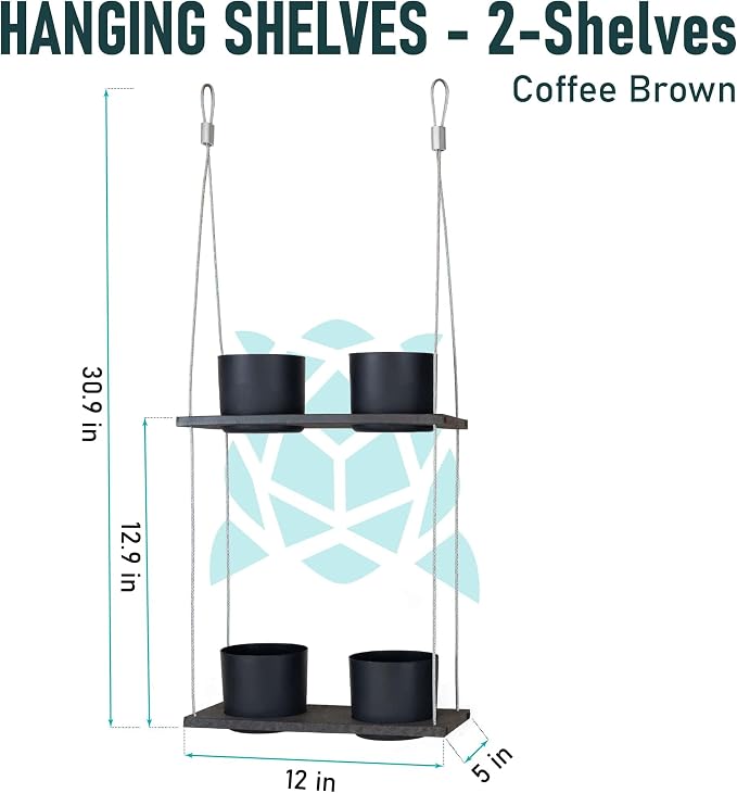 Urban Garden Decor with Pots Included, Hanging Planters for Indoor Outdoor Plants, Hanging Flowerpots, Wall Hanging Plant Holder Window Plant Shelves (Coffee Brown, Combo)