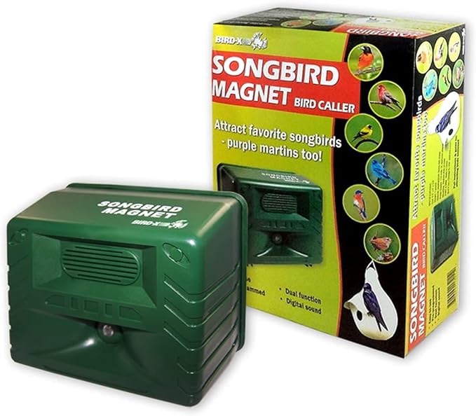 Bird-X Songbird Magnet, Bird Caller Device to Bring Birds to Your Yard, Water-Resistant, Easy to Install, Covers up to 4,000 sq. ft., 6.75" x 5.5" x 3.5"