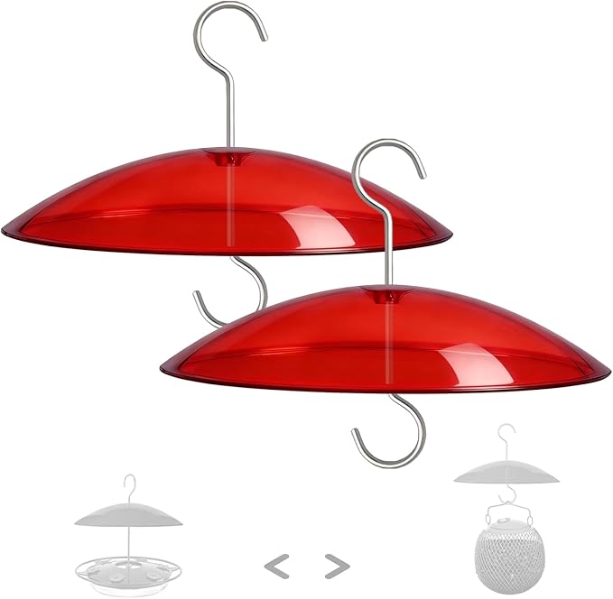 8" Mini Weather Guard for Bird Feeder - 2 PC x Small Protective Dome Cover Against Rain/Snow/Sun - Red Dia. 20CM