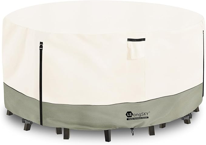 48 inch Round Patio Table Cover,600D Heavy Duty Outdoor Furniture Covers Waterproof,Round Patio Table for Patio Furniture Covers,48" Dia x 28" H Beige