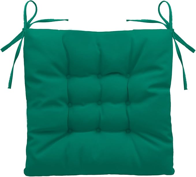 Outdoor Indoor Tufted Chair Cushions, Seat Cushions with Ties, Chair Pads Waterproof for Porch Kitchen Office Garden Jade Green 16" x 16", Set of 1
