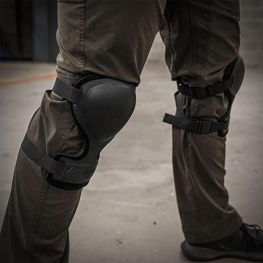 GRITR 2-Piece Tactical Knee Pads and Shooting Glasses Set for Hunting, Shooting, Construction & Outdoor Work – Black Knee Pads, Transparent Frame Glasses