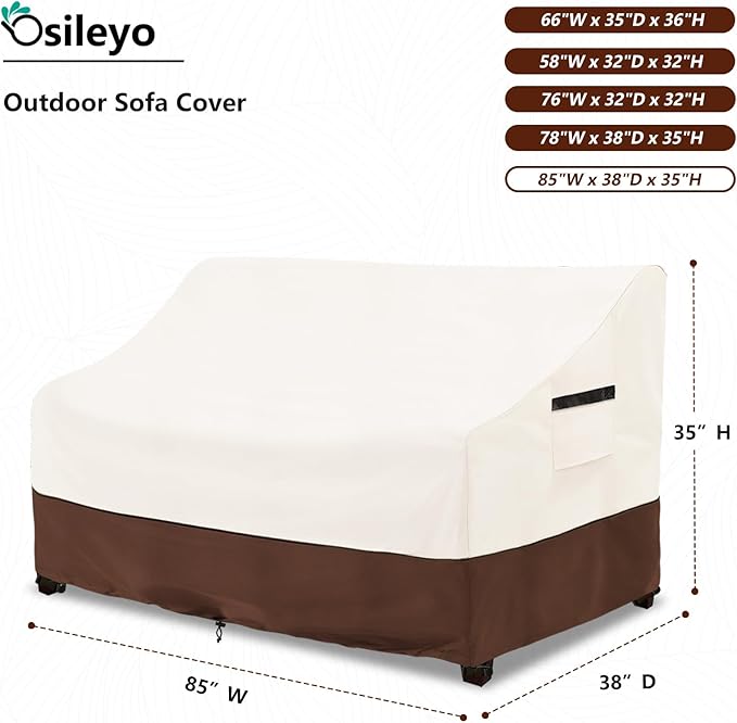 Patio Sofa Covers,100% Waterproof 3-Seater Outdoor Loveseat/Bench Cover,Patio Furniture Covers,85" Wx 38" Dx 35" H,Beige&Brown