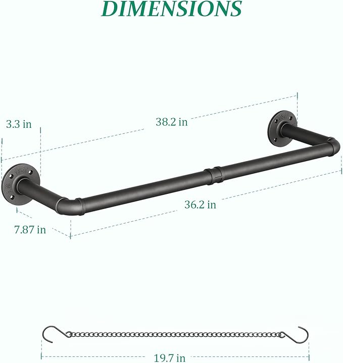 SOFITORG Plant Haning Rod, Hanging Planters for Indoor Plants with 3 Chains, Wall Plant Hanging Bar for Window Celling, 38.2 Inch, Metal Black, Pots Not Included