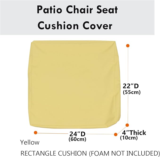 Patio Seat Cushion Covers,Washable Slip Covers Replacement,Waterproof Outdoor Furniture Chair Cushion Pillow Seat Cover for Couch,Garden,Sofa,Yellow,24"×22"×4"(4 Covers Only)