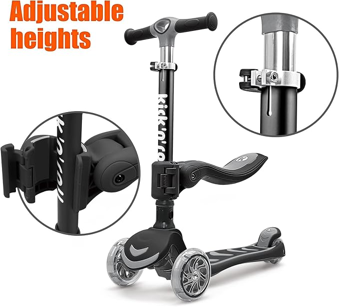 Kicknroll 3-Wheel Scooter for Kids Ages 3-12 with Light-Up Wheels, Folding Design, Adjustable Height, Extra Wide Deck (110 lbs Max)