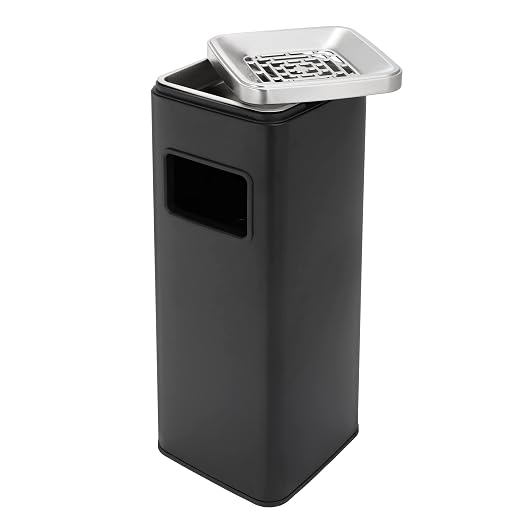 BEAMNOVA Outdoor Trash Can Black Indoor Stainless Steel Commercial Garbage Can Industrial Garbage Enclosure Inside Cabinet with Lid Waste Container, Black, 25 * 25 * 68 cm / 9.8 * 9.8 * 26.8 in