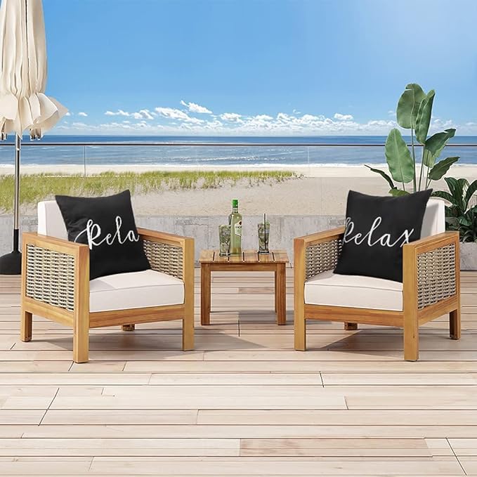Merrycolor Pack of 2 Black and White Outdoor Waterproof Pillow Covers Relax Decorative Throw Pillow Covers Outdoor Pillows Covers for Patio Furniture Tent Balcony Couch Sofa （Relax 20x20 Inch
