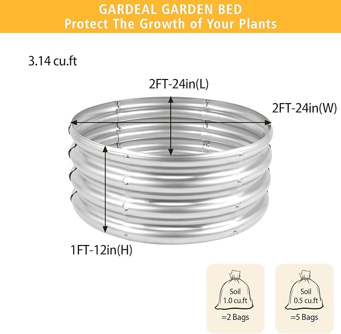 Gardeal Garden Galvanized Raised Garden Bed Kit - Metal Planter Box for Vegetables/Herbs/Flowers, Heavy-Duty Steel Outdoor Garden Box with Reinforced Edges (2x2x1 FT)