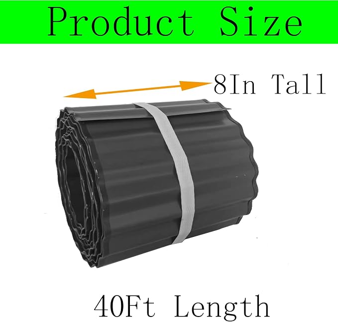 Metal Landscape Edging Border,8 inch × 40 feet Corrugated Garden Edging for Flower Bed,Lawn (Black, 8 Inch × 40FT)