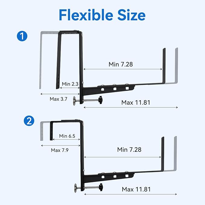 Halatool Window Box Brackets, 6 Pack Adjustable Flower Planter Box Brackets, Heavy Duty No Drill Window Box Brackets with 75 lb Capacity for Outdoor Railings, Balcony, Porch, Fence, and Garden