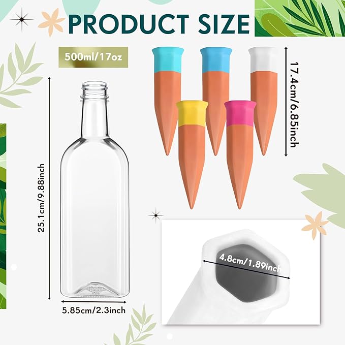 Ziliny Plant Watering Devices Include Terracotta Watering Spikes 17 oz Plastic Automatic Plant Waterer Clear Wine Bottle for Indoor Outdoor Garden(20 Pcs)