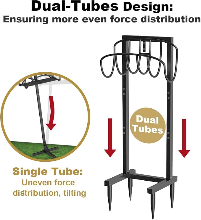Artigarden Freestanding Garden Hose Holder with 4 Spikes, Heavy Duty Metal Reel Stand Hanger Rack Organizer, Holds Storage 150ft Hose for Outside Yard Lawn, Black