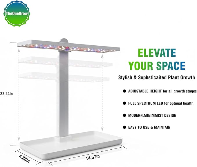Desk Grow Light with Tray, Small Full Spectrum Plant Light for Indoor Plants, Adjustable Height Tabletop Grow Lamp for Succulents, Bonsai, Seedlings & Herbs, Auto 3/9/12H Timer, 4 Dimmable Levels
