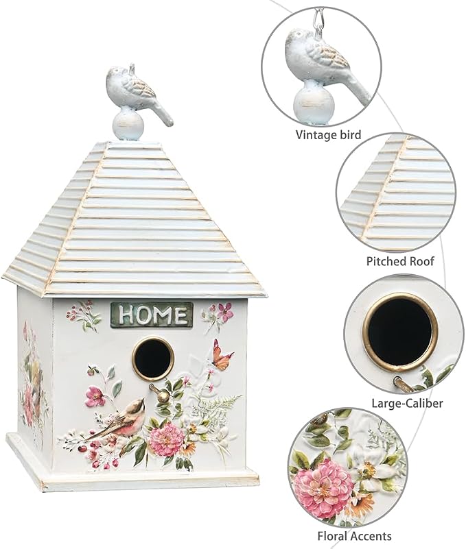 Vintage Hanging Birdhouses for Outdoors Metal Bird Houses for Outside Unique Bird Nest for Bluebird Wren Chickadee Sparrow Bird Nest Box for Garden Patio