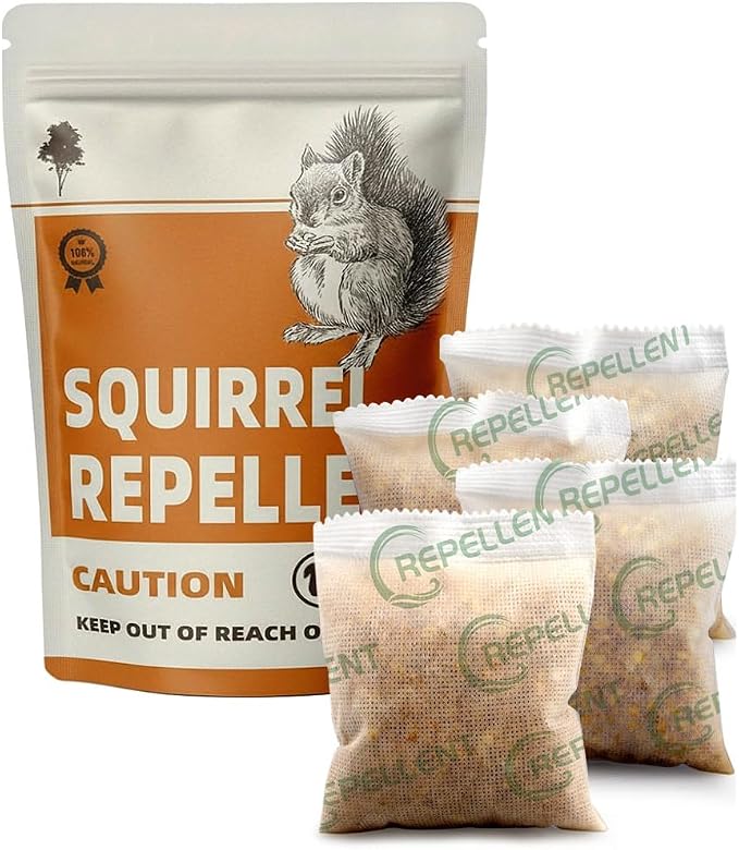Squirrel Repellent Outdoor, Chipmunk Repellent, Squirrel Deterrent for Gardens/Attics/Cars/Bird Feeders, Get Rid of Chipmunk, Indoor Squirrel Repellant for Plant, 4 Packs