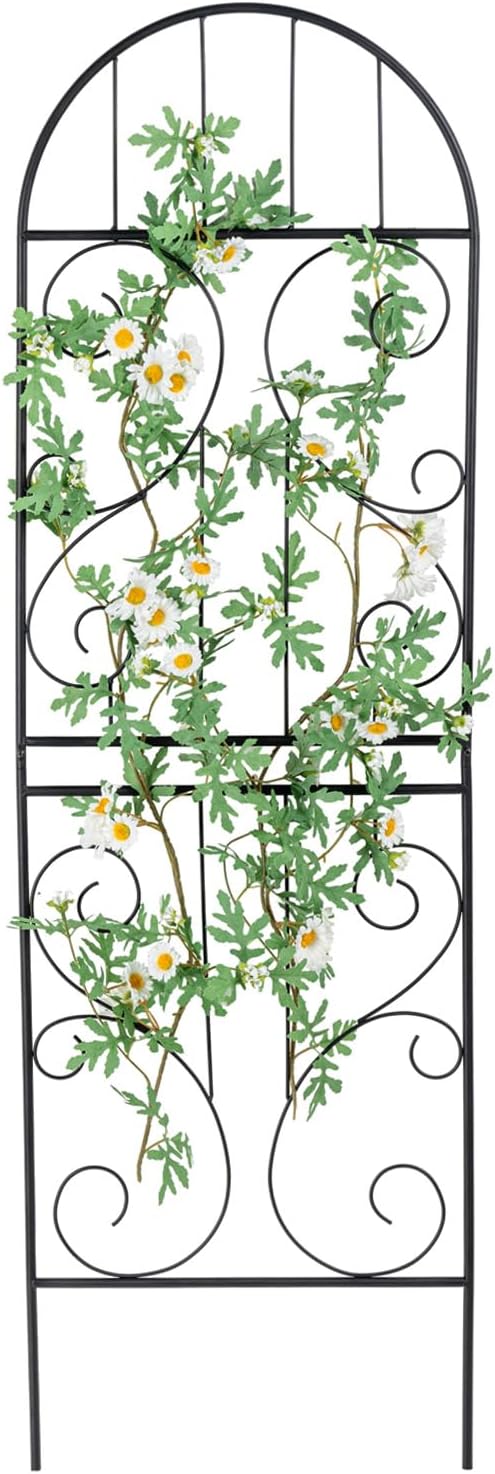 MyGift Decorative Garden Trellis, Separable and Assembled Deluxe Garden Fence, Vintage Pattern Design Matte Black Metal Wire Outdoor Climbing Plant Trellis for Ivy, Roses, and Vines