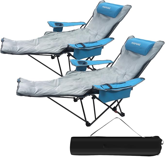 2-Pack Reclining Camping Chair 4 Position with Foot Rest Comfortable for Adults 265Ibs Folding Lounger Mesh Beach Chair with Cooler Bag,Cotton Cushion and Cup Holder for Outdoor Patio