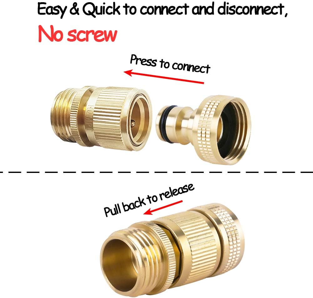 HQMPC Garden Hose Quick Connector Water Hose Quick Connect ¾ inch GHT Brass Easy Connect Fitting Quick Connect Hose Fittings Garden Hose Fitting Water Hose Connectors (3SETS)
