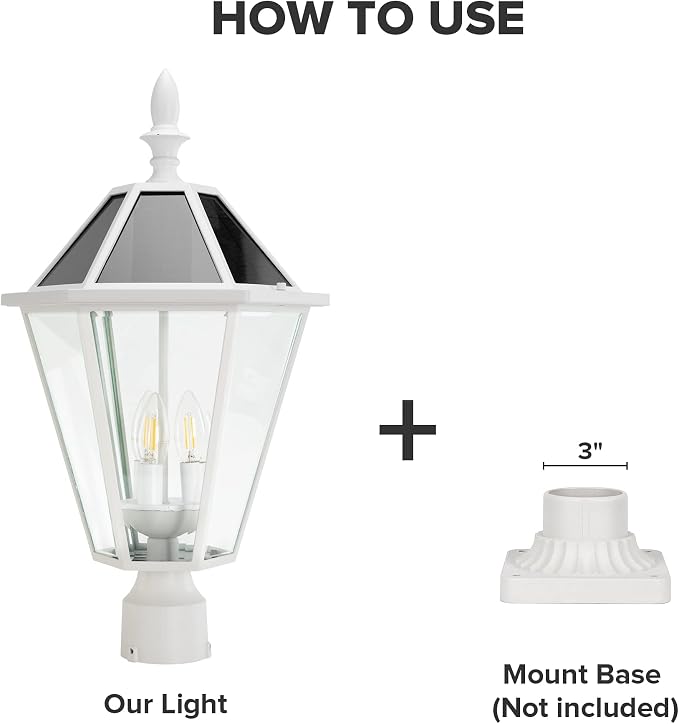 LUTEC LED Post Solar Light Outdoor,Dusk to Dawn Vintage Street Lights, 300LM, 2700K,Cast Aluminum Solar Pole Lights for Garden Pathway Yard Exterior - White (Base Not Included)