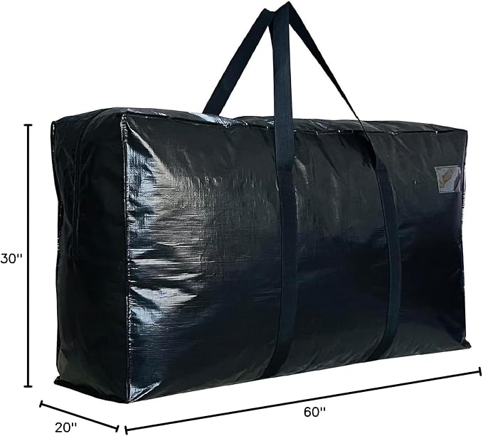 155 Gallon Extra Large Storage Bags, Jumbo Moving Storage Bags, Foldable Big Black Waterproof Outdoor Patio Cushion Storage Bag, 60x30x20inch - 1PACK