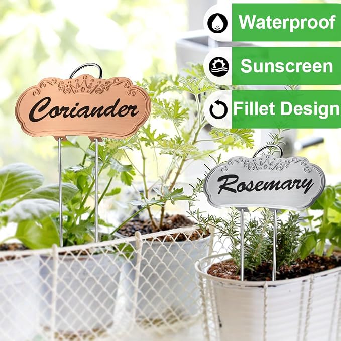 30 Packs Metal Plant Labels, Tall Outdoor Garden Markers for Flowers, Fruits and Vegetables, 304 Stainless Steel Weatherproof Signs (4" x 1.9", Silver, Black and Gold)