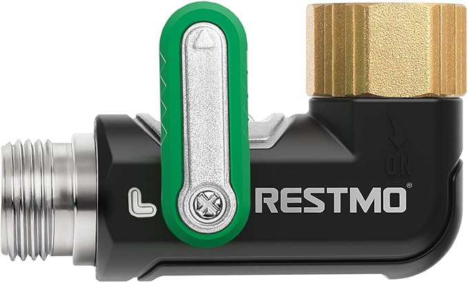 Restmo 90 Degree Water Hose Elbow, Heavy Duty Full Metal Angle Connector, Full Flow Design with Oversized Ball Valve & Easy-Turn Lever, Outdoor Faucet Extender for RV, Hose, Faucet, Spigot - Green