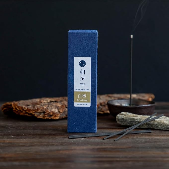 Asayu Japan Sandalwood Incense Sticks - Low Smoke Japanese Incense, 20g (35-40 Sticks), Made in Japan, Smokeless for Less Irritation and Non-Toxic, for Meditation, Relaxation & Home Fragrance