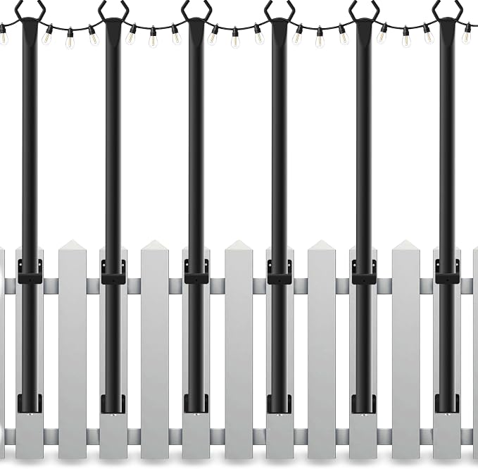 Mutovlin 6 Pack String Light Poles,5 Ft Light Poles for Outside String Lights,Outdoor Lights Pole with Fork,Metal Poles Stand for Patio Deck Backyard