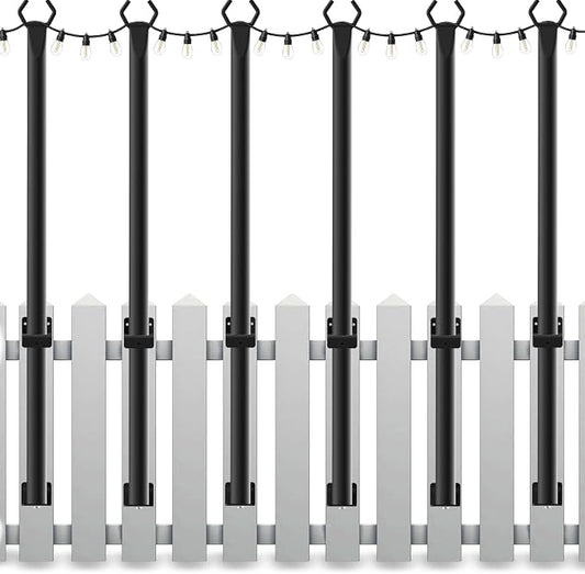 Mutovlin 6 Pack String Light Poles,5 Ft Light Poles for Outside String Lights,Outdoor Lights Pole with Fork,Metal Poles Stand for Patio Deck Backyard