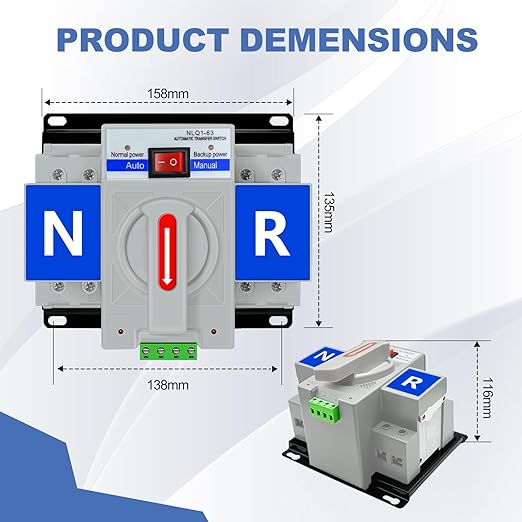 110V Dual Power Automatic Transfer Switch, 2P 63A CE Certified ATS Generator Changeover Switch 50Hz/60Hz