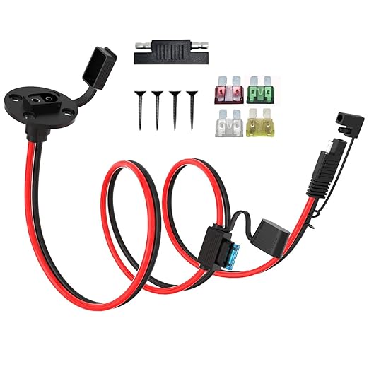 ELFCULB 10AWG 3.3FT Power SAE Socket Sidewall Port to SAE Connecters Extension Cable, with 10A 15A 20A 25A 30A Fuse, Reverse Adapter Quick Disconnect Weatherproof, for Solar Panel, Motorcycle, Car